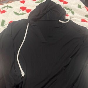 Black Hoodie with White Drawstrings